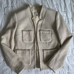 J Crew Cream Blazer with Tweed Gold Knit